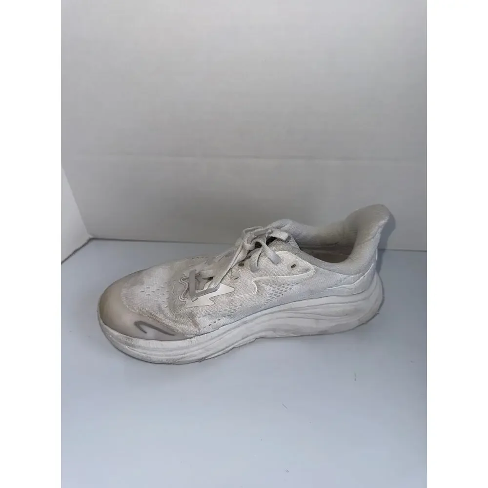 HOKA youth all white athletic lace up youth running shoes 3.5